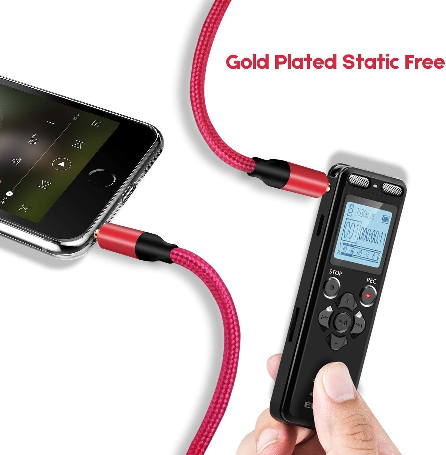 EVISTR Audio AUX Cable - 4FT 2Pack 3.5mm Male to Male Stereo Auxiliary Cord Lossless Gold Plated Jack for Headphones, MP3 Player, Speaker, Cell Phones, Home Car Sound System, Any 3.5mm Aux Port