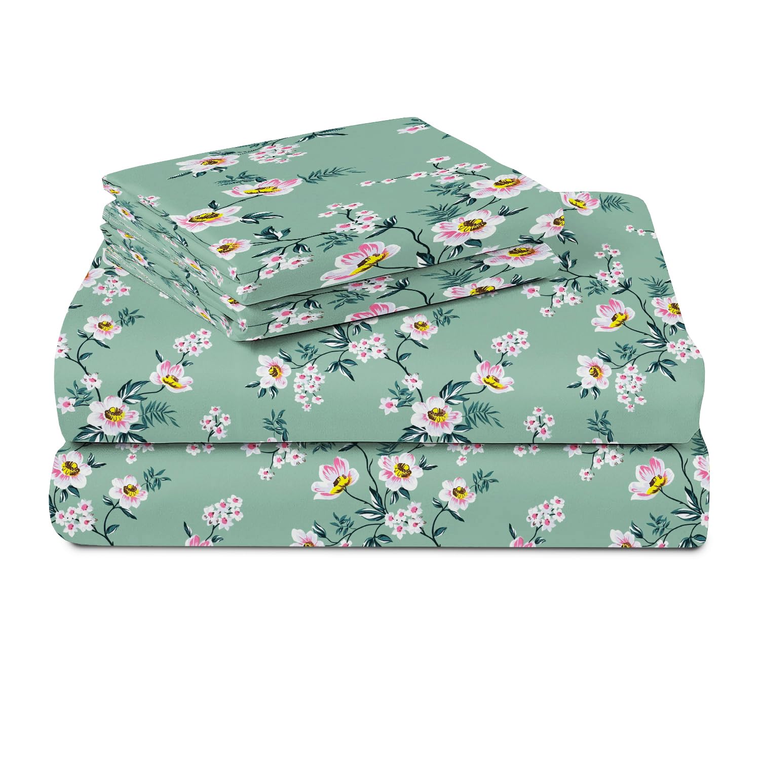 BSB HOME 100% Cotton Feel Double Bed Bedsheet Set | 144 TC Soft & Breathable | Mint Green White Flower Print with 2 Pillow Covers | Wrinkle Free | for Bedroom (90 x 90 Inches) 3