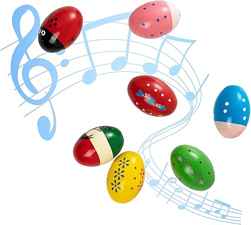 Miniatura 4 de Musfunny Juego de cocteleras de huevos, 7 piezas de madera de percusión de mano, instrumento musical de maracas para premios de fiesta de educación