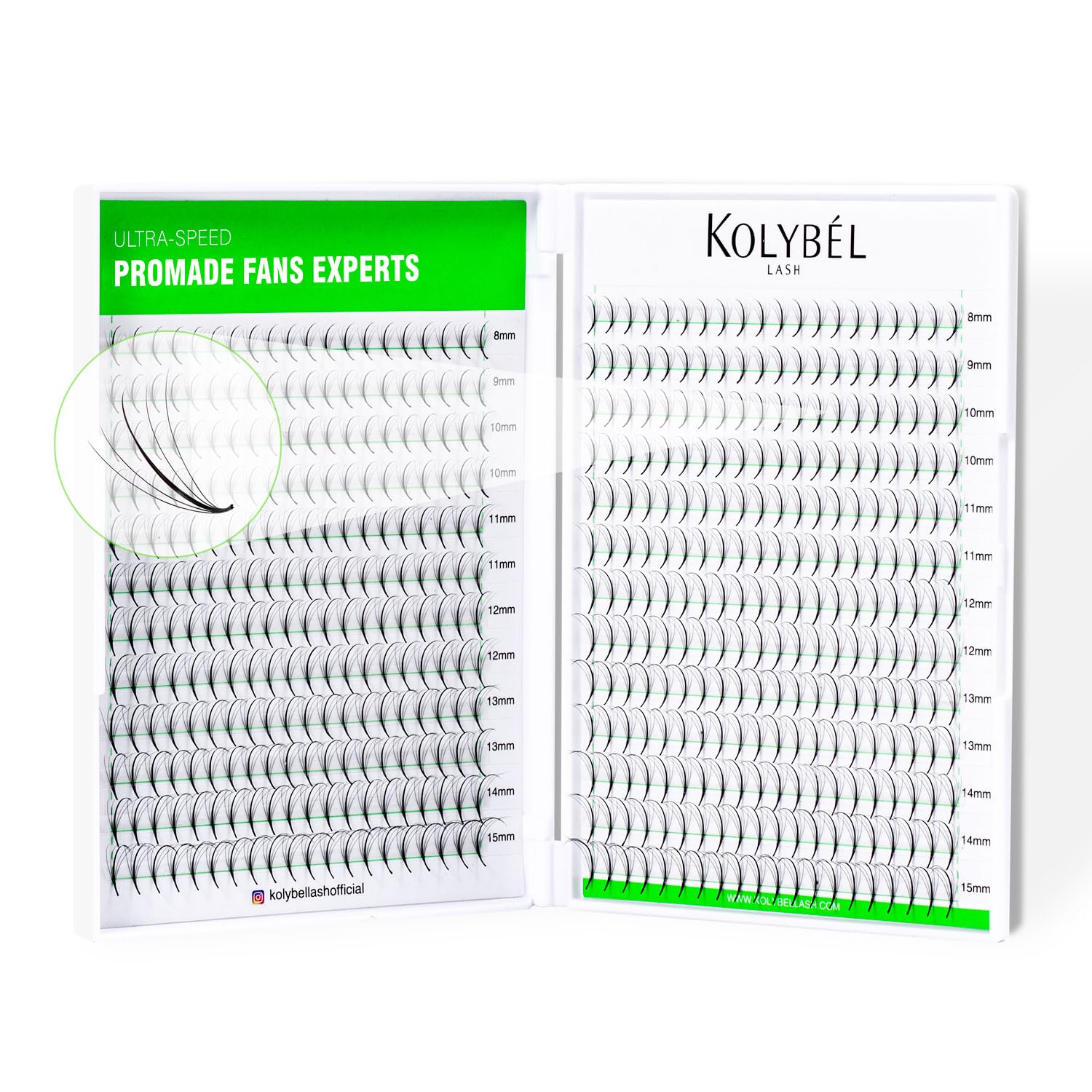 KOLYBEL 500 Premade Fans Eyelash Extensions 5D 0.07 Wispy Premade Lash Fans 8-15mm Mixed Length C Curl Pointed Thin Base Premade Lash Extensions
