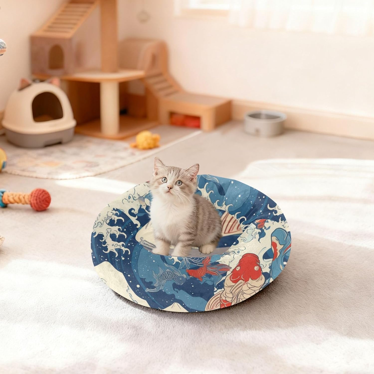 Fishes Waves Pet Dog Bed Anti-Slip fluffier Pillow for Extra Small Size Pets Supplies