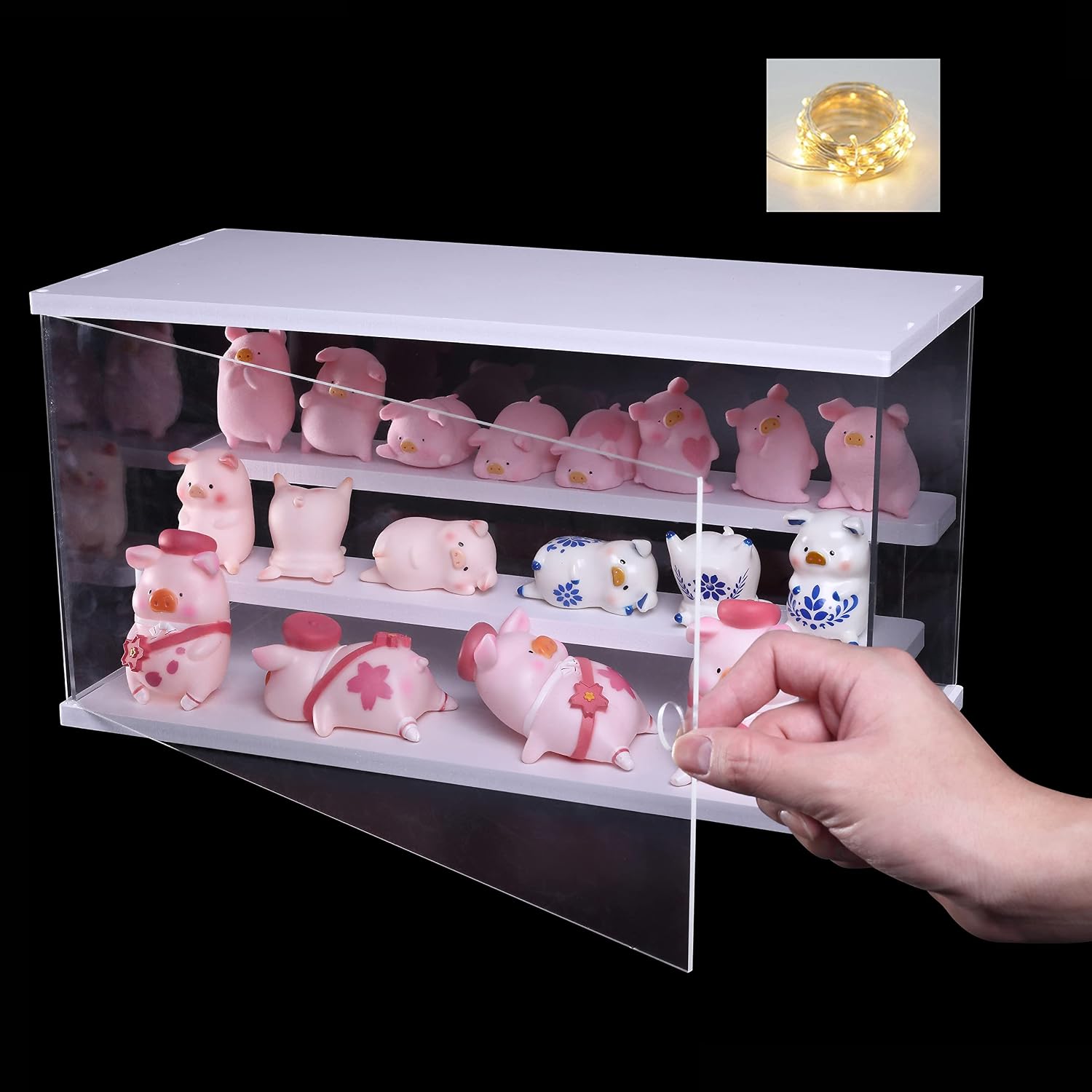 ELEpure 3 Tier Clear Acrylic Display Case Stand Assemble Countertop Box Storage Cube Organizer Dustproof Protection Showcase for Action Pop Figures Collectibles Toys 15.7x7.1x8.8inch