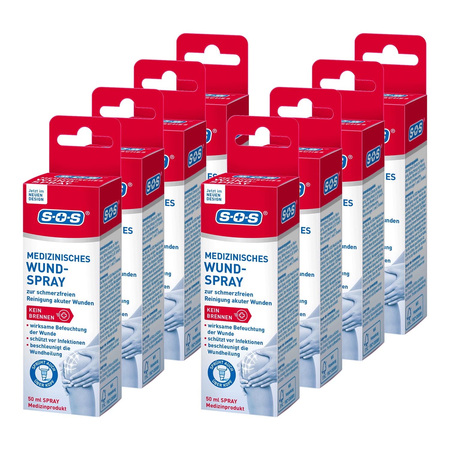 SOS Medizinisches Wund-Spray (8 x 50 ml) - zur schonenden Wundreinigung bei akuten Verletzungen - beschleunigt die Wundheilung und reduziert die Schwellung - zur schnellen Wundversorgung