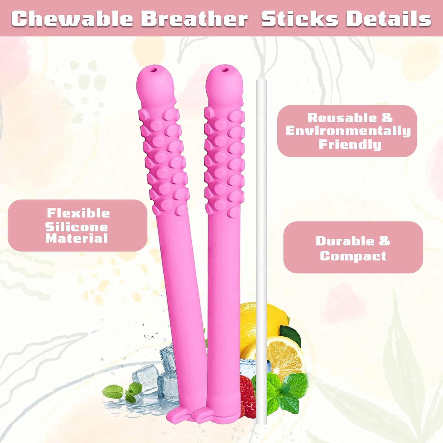 6Pcs Chewable Breather Quit Smoking with 12 Replacement Cores,Portable Chewable Breather Sticks with 3 Flavors,Habit Replacement