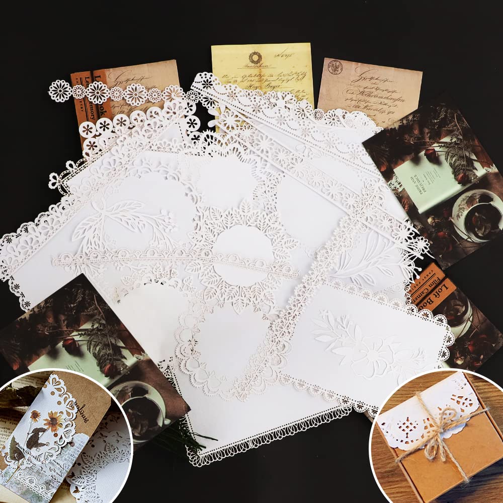 50PCS Washi Scrapbook Stickers Vintage Lace Paper Lace Sticker Pack for Scrapbooking DIY Decoration Crafts Card Making Notebook Photo Frame Album Handmade