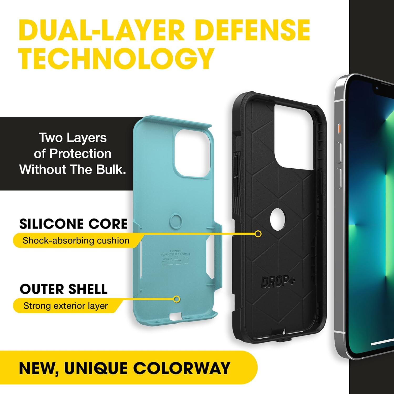 OtterBox iPhone 13 Pro Max & iPhone 12 Pro Max Commuter Series Case - Teal/Black, Slim & Tough, Pocket-Friendly, with Port Protection