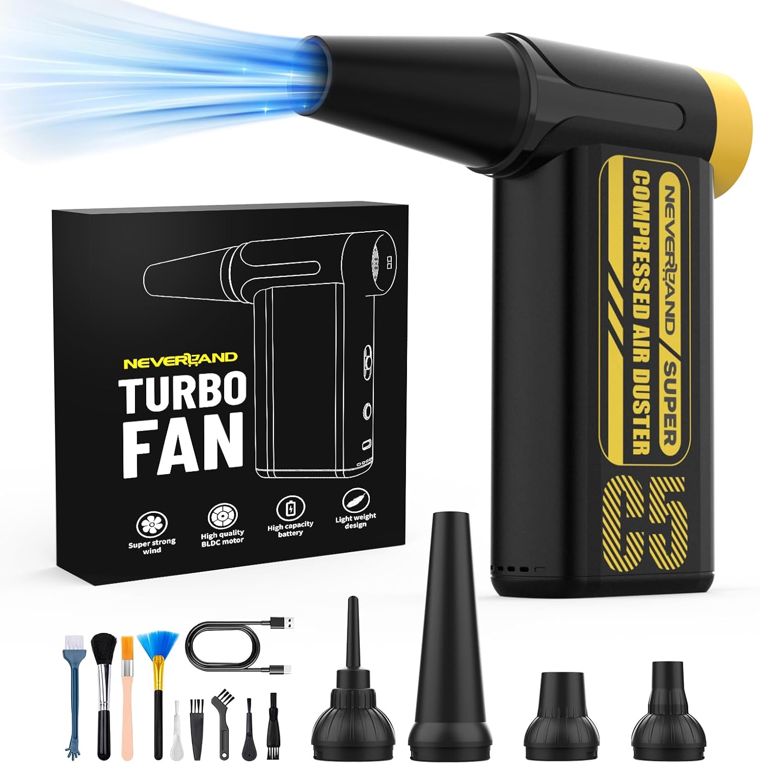 NEVERLAND Compressed Air Duster – 240000RPM Electric Duster, 8-Gear Rechargeable Air Blower, Replace Canned Air, Cordless Mini Turbo Fan Jet Blower for Computer, Keyboard, Home, Car Cleaning & Outdoor