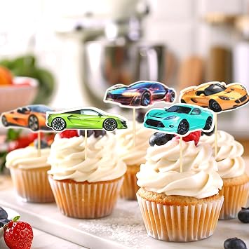 36 Pack Racing Car Cupcake Toppers,Classic Fighting Race Car Party Cupcake Picks Racing Car Rider Theme Cupcake Decor for Baby Shower,Racing Sports Theme Boy Girl Birthday Party Cake Decors Supplies