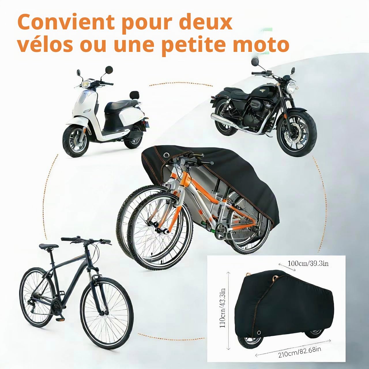 Housse De Vélo Imperméable, Housse Velo Exterieur Protection Bâche Oxford 500D Avec Trou De Verrouillage & Sac, pour VTT Et Vélo De Route, Garage à Bache Vélos Extérieur, Grand-210x110x100cm