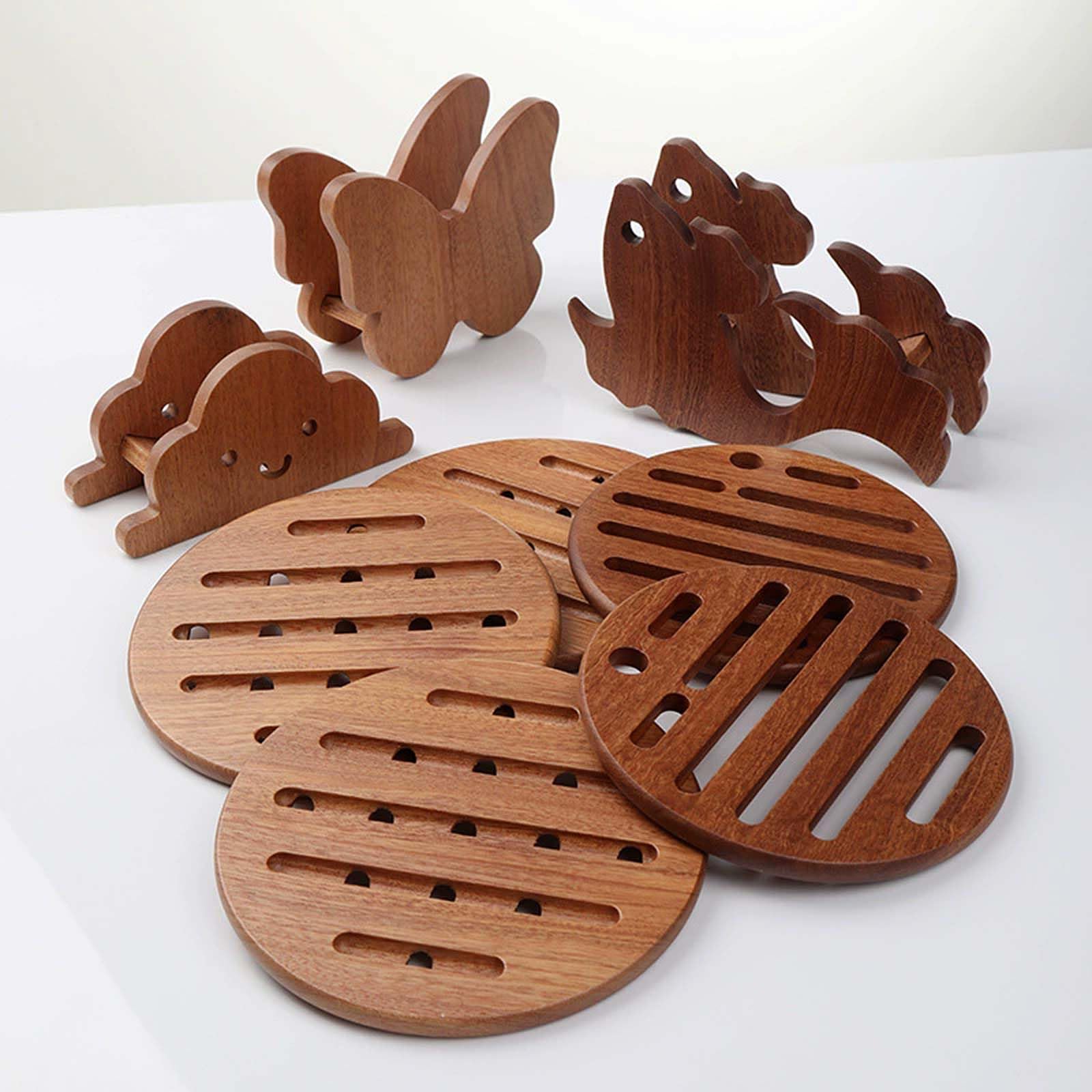 Dessous de Plat en Bois Massif avec Support de Rangement,