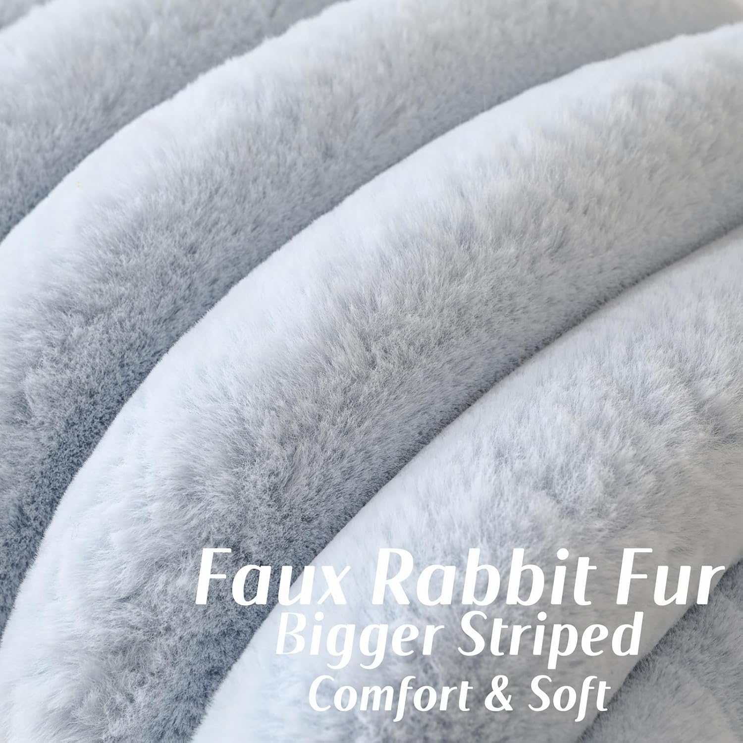 FUTEI Light Blue Decorative Throw Pillow Covers 18x18 Inch Set of 2, Square Soft Faux Rabbit Fur Thick Striped Cushion Cover,Winter Home Decor for Couch Bed Living Room - Image 2