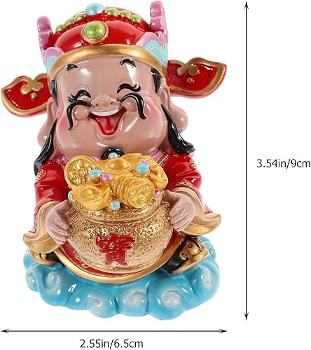 Vista 13 de BESPORTBLE CAI Shen - Estatua de Feng Shui, dios de la riqueza, 2.5 x 3.5 pulgadas, adornos de resina de la suerte de Zhaocai para sala de estar