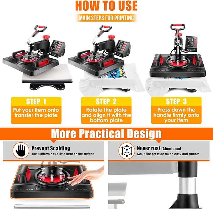 Prensa de Calor AKEYDIY 5 en 1, 12x15 para Camisetas, Gorras, Tazas miniatura 4