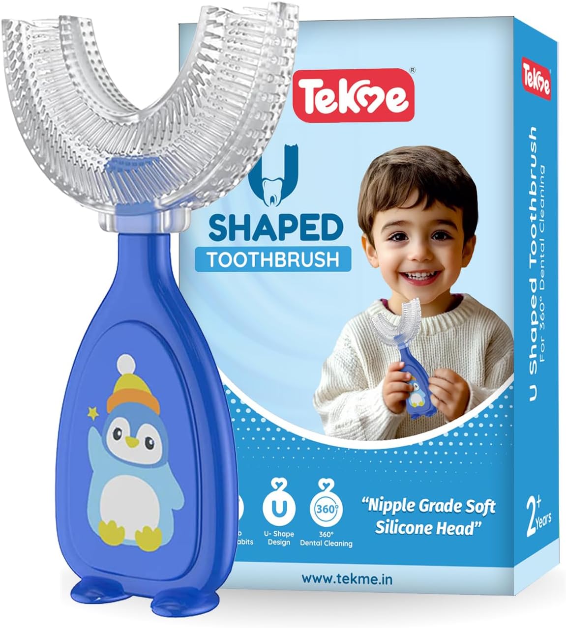 U Shaped Toothbrush for Kids, Food Grade Soft Silicone Brush Head, 360° Oral Teeth Cleaning Tools, Children Infant U Shape Manual Toothbrush (2-6 Years | Blue)