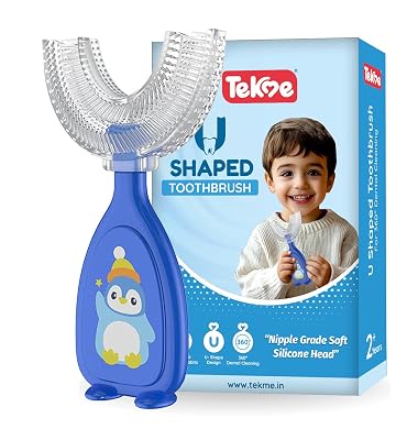 tekme U Shaped Toothbrush for Kids, Food Grade Soft Silicone Brush Head, 360° Oral Teeth Cleaning Tools, Children Infant