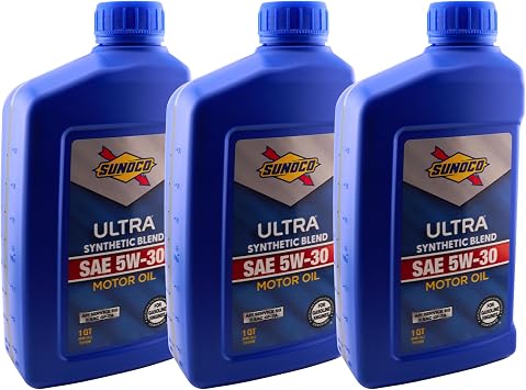 Synthetic Blend Motor Oil SAE 5W-30 Sunoco Ultra API SQ/ILSAC GF-7A 1 Quart Pack of 3