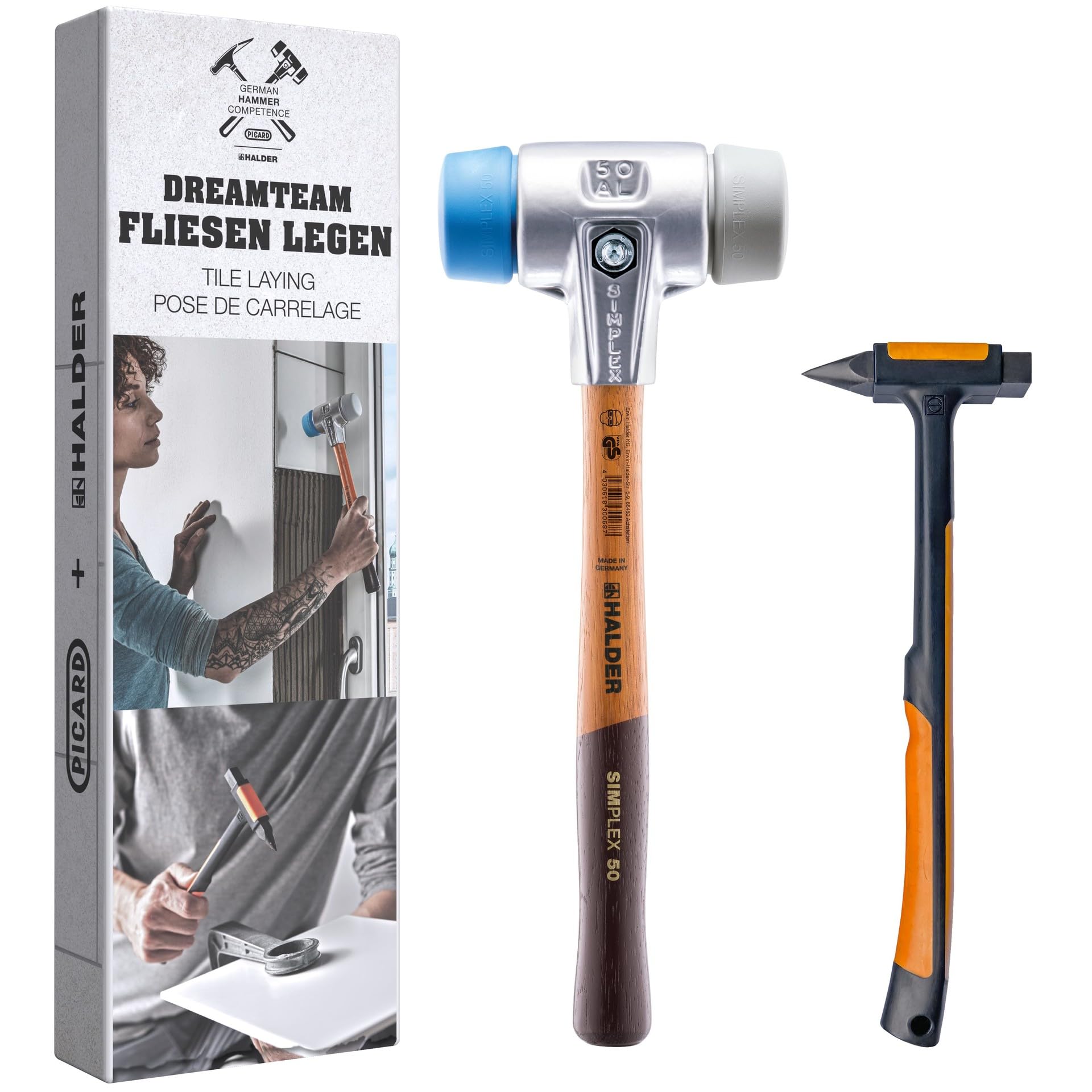 Aktionsbox Dreamteam Fliesen legen, SIMPLEX-Schonhammer, TPE-soft/TPE-mid und PICARD Fliesenlegerhammer | 3113s002
