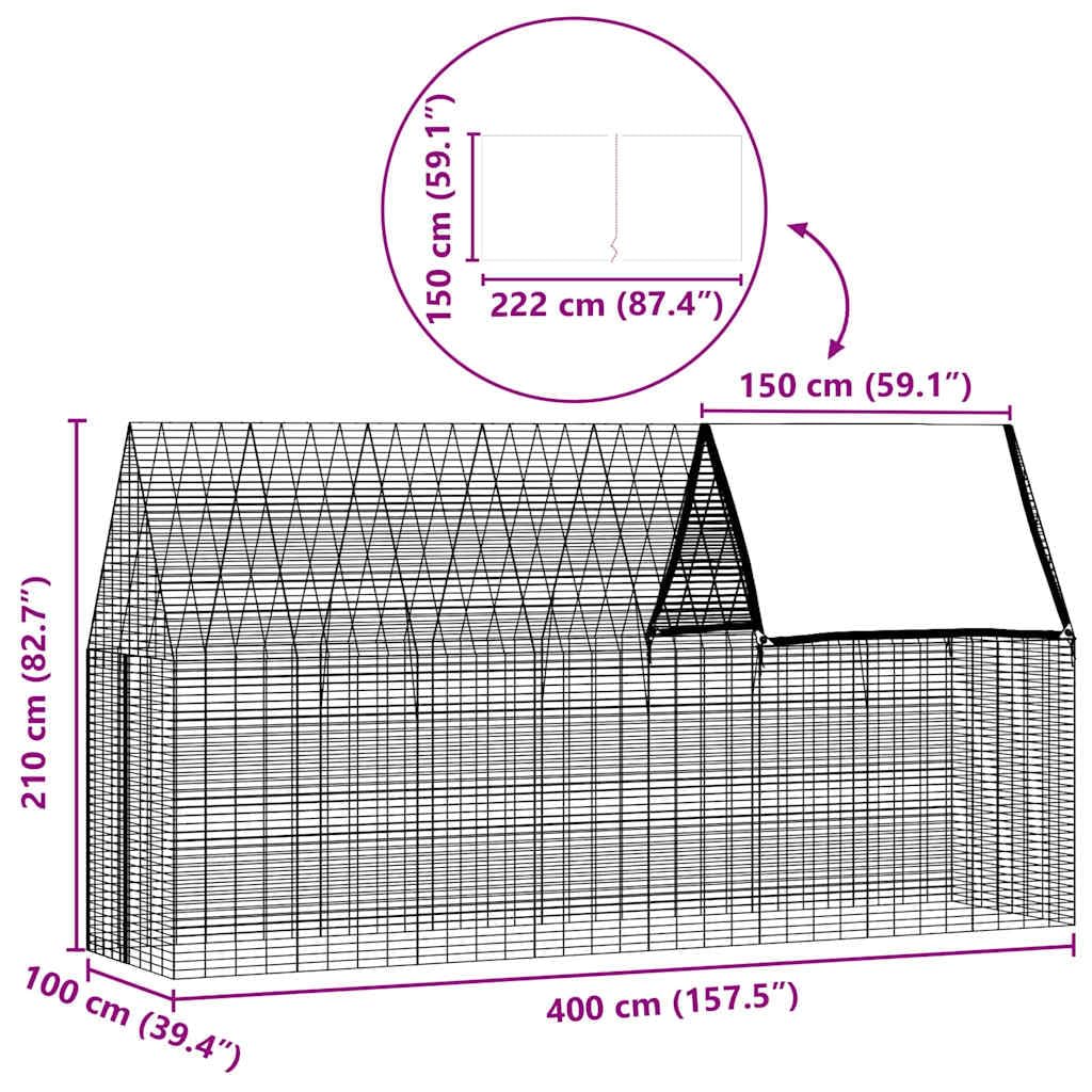 Srebrna klatka dla królika, 400 x 100 x 210 cm, wykonana ze stali galwanizowanej, odporna na warunki atmosferyczne i trwała, dla królików, świnek morskich, chomików, gryzoni, do użytku na