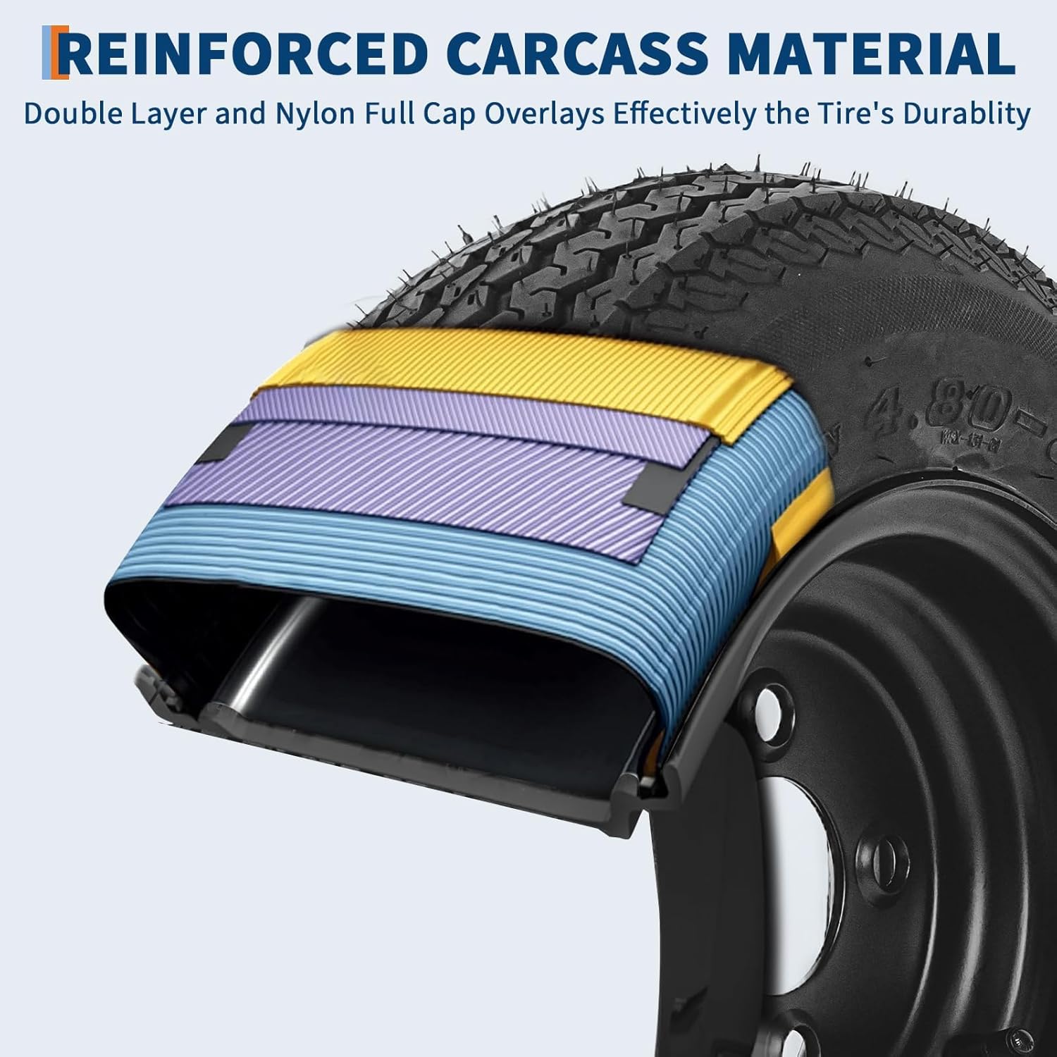 Set of 2 4.80-8 480x8 4.80x8 480-8 Trailer Tires with 8" Black Rims, 4 Lug on 4" Bolt Pattern, Load Range C 6PR, Heavy Duty Replacement for Utility, Boat, Camper, Cargo Trailers