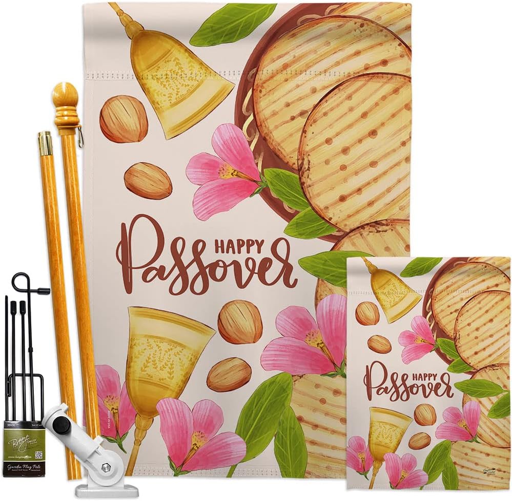 Happy Pesach House Flag Religious Passover Wine Celebration Festival Holiday Jewish Hanukkah David Small Decorative Gift Yard Banner Made In USA 28 X 40