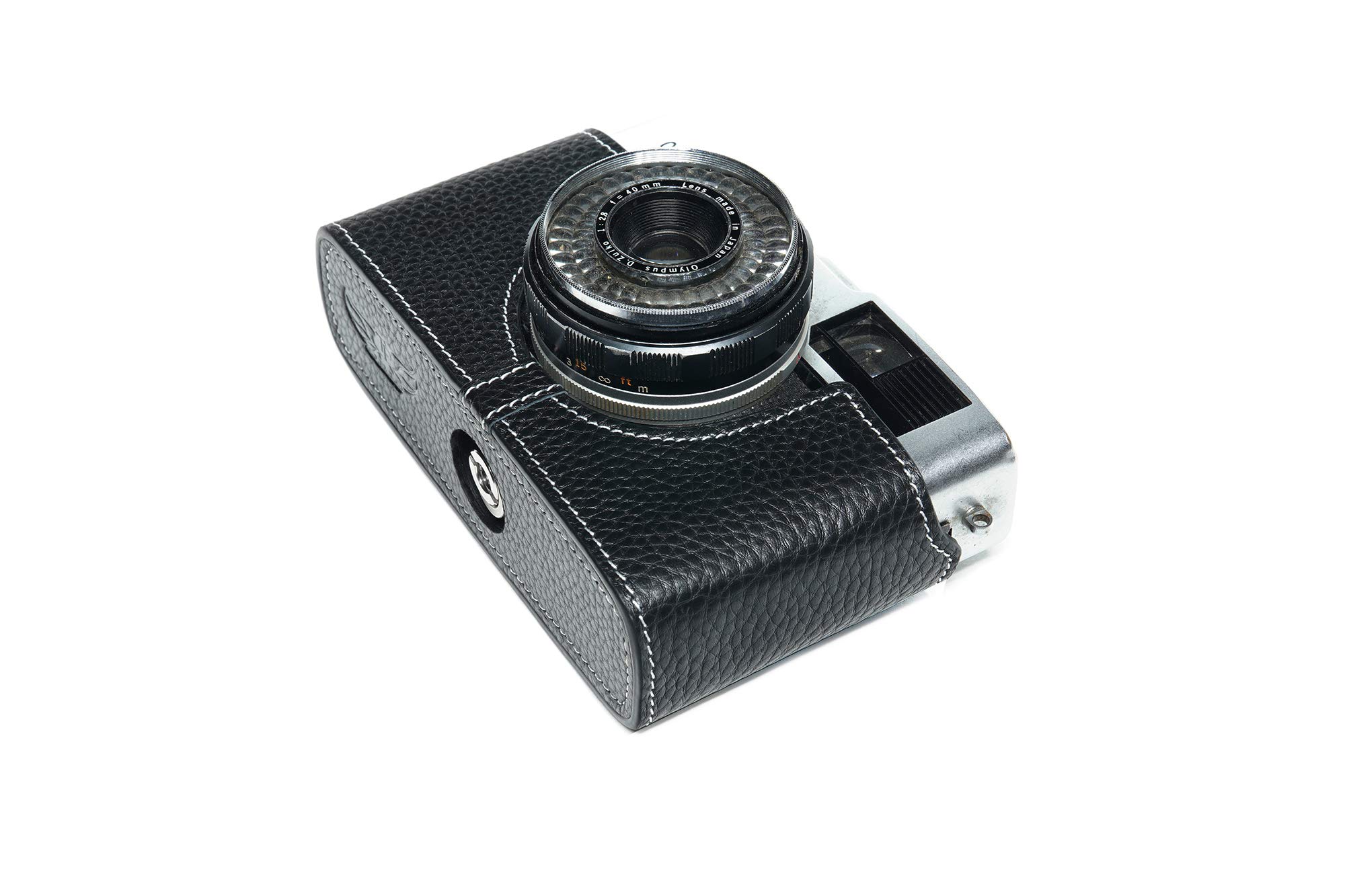 Zakao - Funda para cámara Olympus Trip 35, hecha a mano, piel auténtica, media cámara, funda para cámara Olympus Trip 35 con correa de mano (negro)