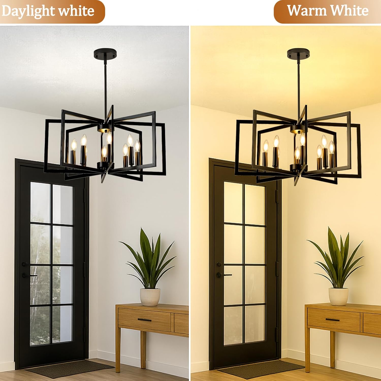8-Light Large Black Chandelier for Dining Room Light Fixture Over Table Foyer Lighting Fixtures Modern Farmhouse Geometric Metal Hanging Chandeliers for Living Room Entryway Hallway Kitchen Island