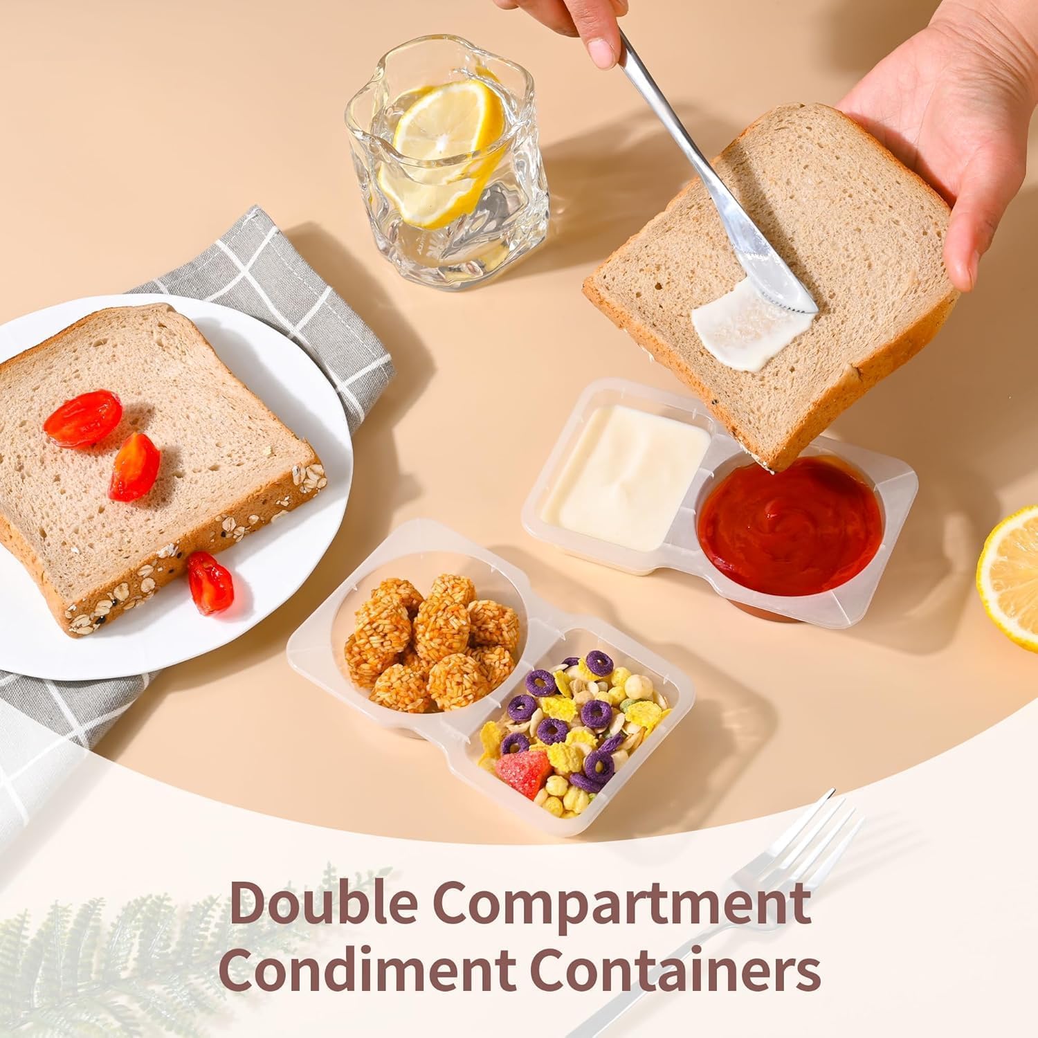 20 Contenitori Per Condimenti A Doppio Scomparto 130 Ml – Con Coperchio, Portatili E Riutilizzabili, Ideali Per Salse, Snack E Campioni - 3