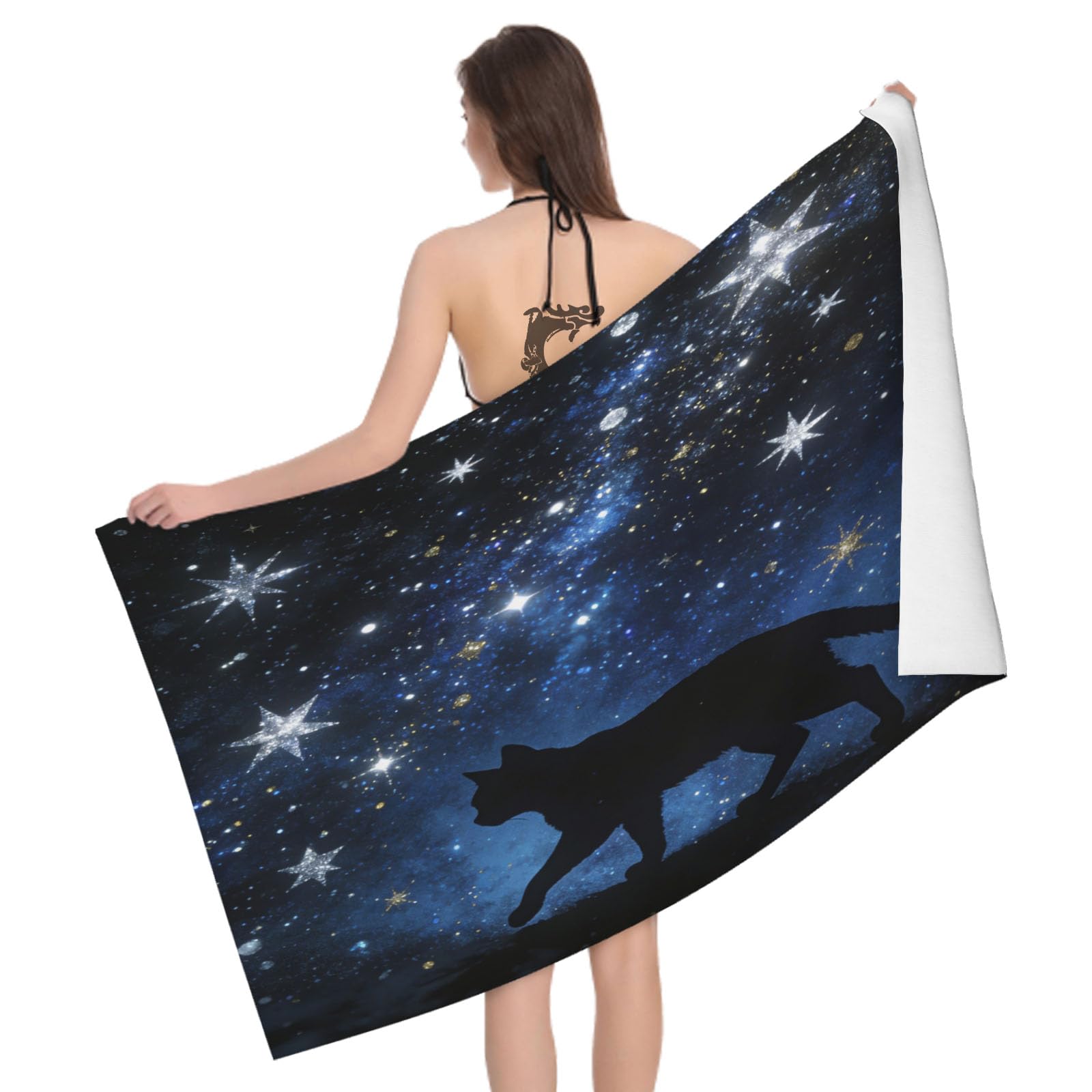 Leichong 3D Cat Silhouette Beach Towel Large Microfiber Soft Quick Dry for Adults, Animal Silhouette Bath Towel Lightweight Soft Absorbent for Travel Swimming Pool Sports, 180 x 90 cm