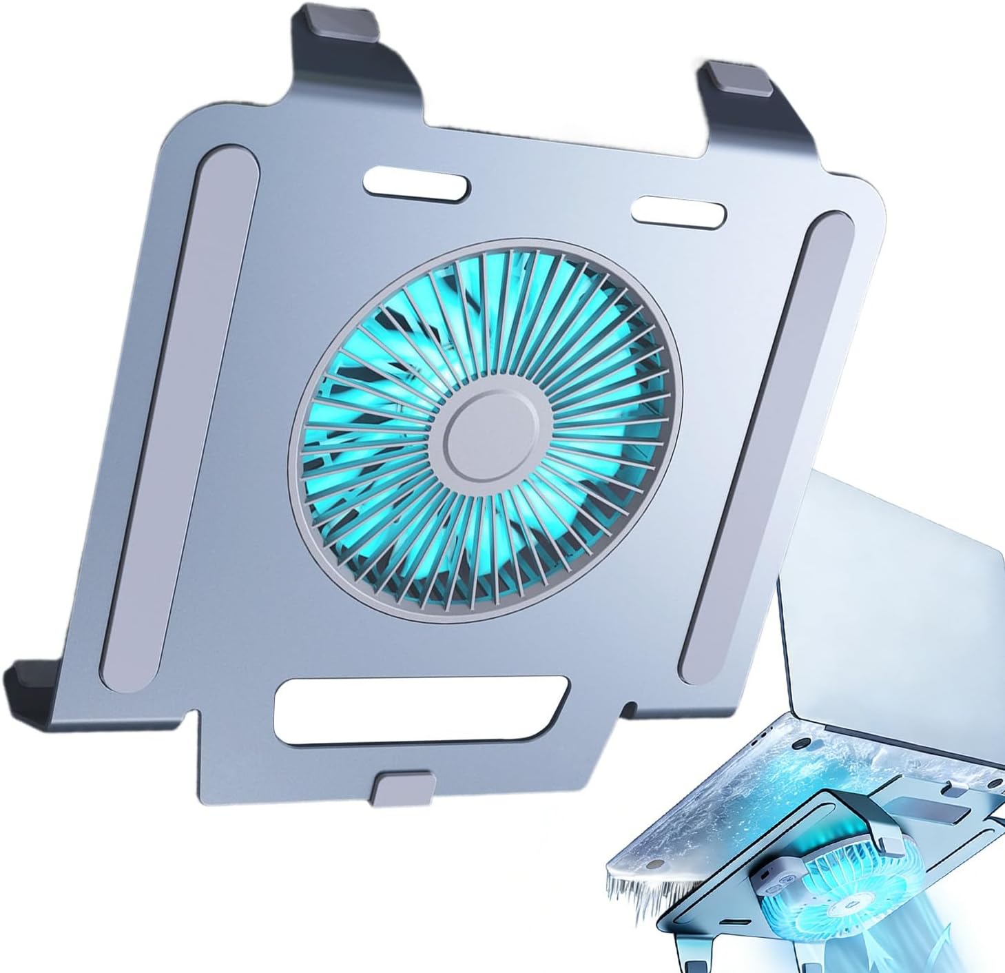 Laptop Stand with Fan | 3-Speed Blue Light Foldable Desk Rack | Cooling Fan for Laptop - for Notebook Computer Monitor Display Office Home Work Game