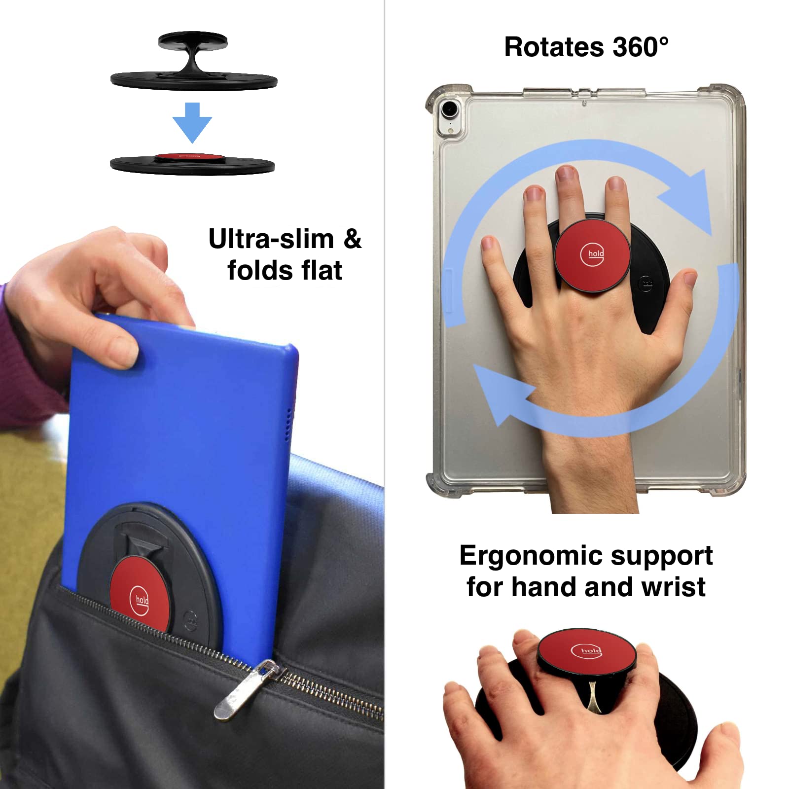 G-Hold® - Soporte ergonómico para tablet funciona con cualquier tableta, tableta, e-Reader, iPad - universal, ergonómico, giratorio, plegable y ajustable (rojo)
