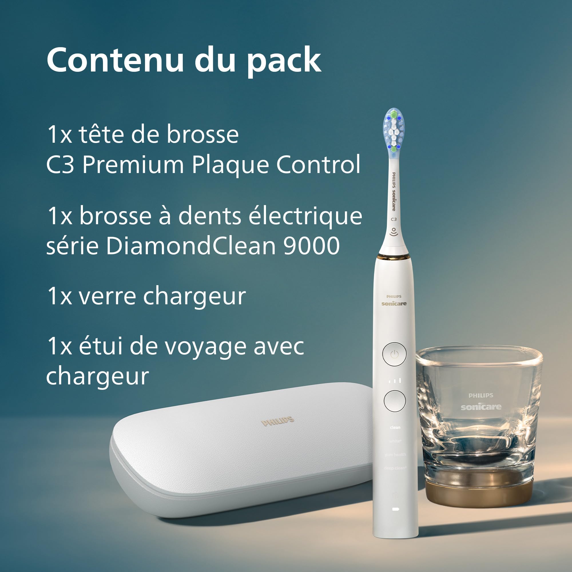 Philips Sonicare DiamondClean 9000 - Brosse à dents électrique, 4 modes de brossage, 3 niveaux d'intensité, Capteur de pression, Connecté à l’application, étui de voyage USB, or rose, HX9911/94