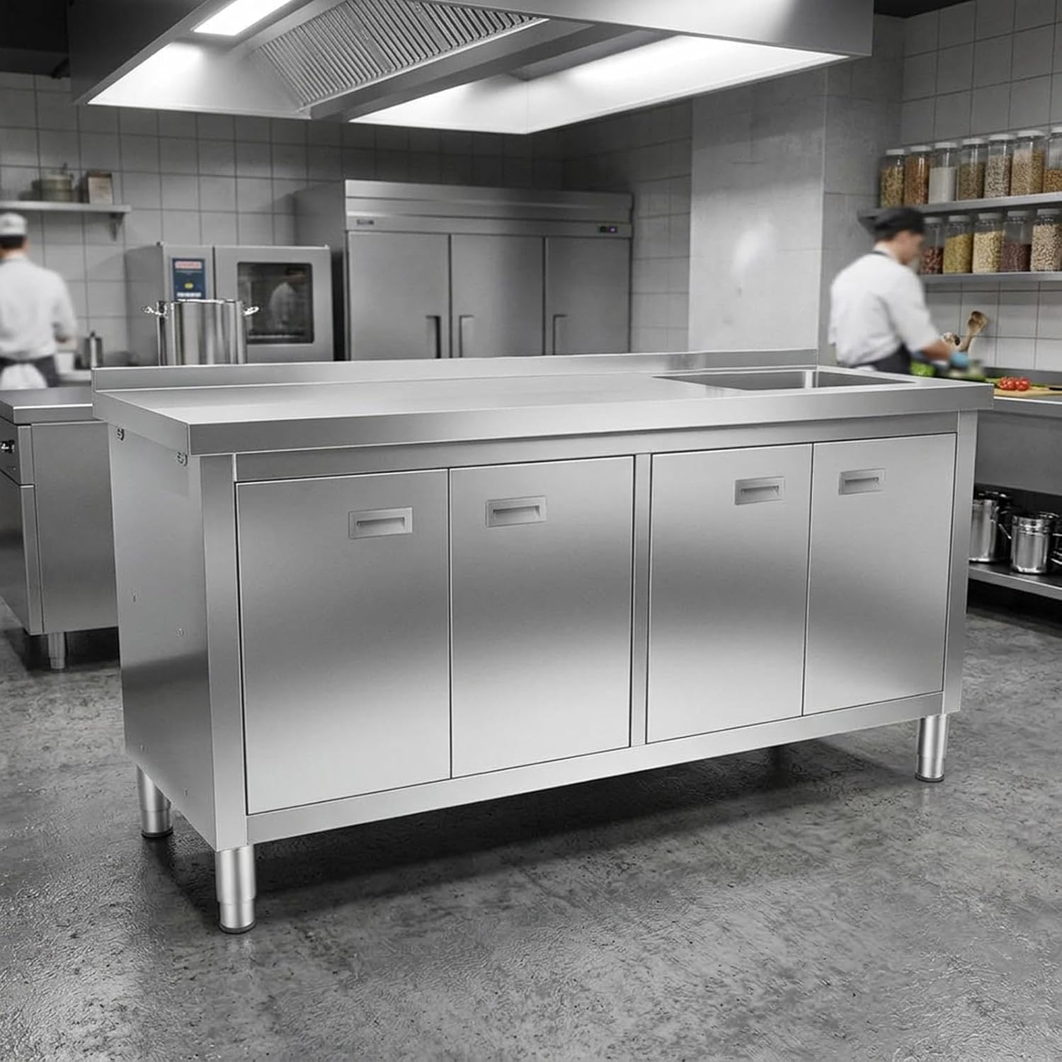 63" x 21" Stainless Steel Utility Sink Heavy Duty Commercial Sink Freestanding Laundry Sink with Large Capacity Storage Cabinet for Outdoor Kitchen Restaurant Hotel Cafe and Garage