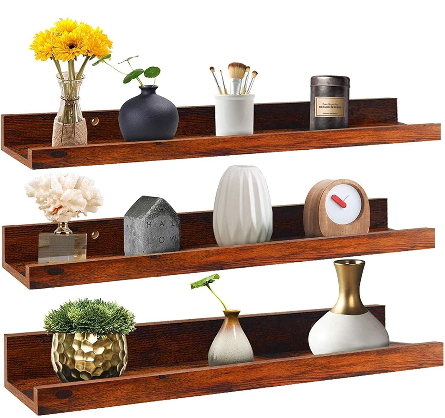BEWROXIK Engineered Wood Floating Shelves, Wall Shelf Hanging Shelf For Bathroom, Bedroom, Toilet, Kitchen, Office, Living Room Décor Set Of 3 Shelves (16 Inches) (B0CCJR2CJR) Amazon Price History, Amazon Price Tracker