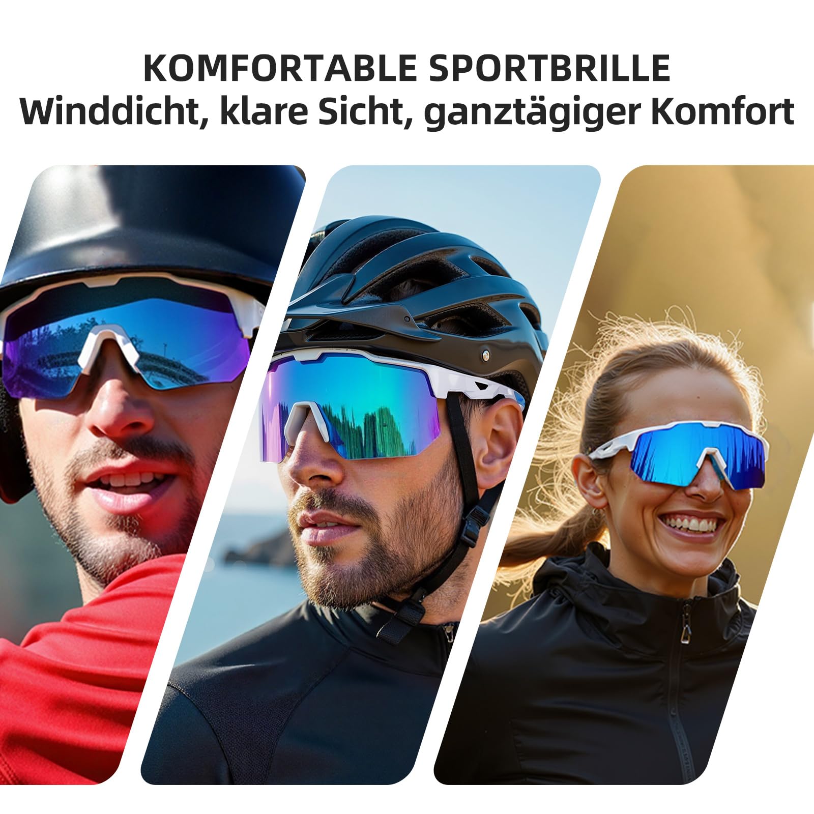 HAAYOT Lunettes de soleil de sport - Lunettes polarisées - Pour homme et femme - 5 verres interchangeables - Protection UV 99 % - Lunettes TR90 légères - Pour le cyclisme