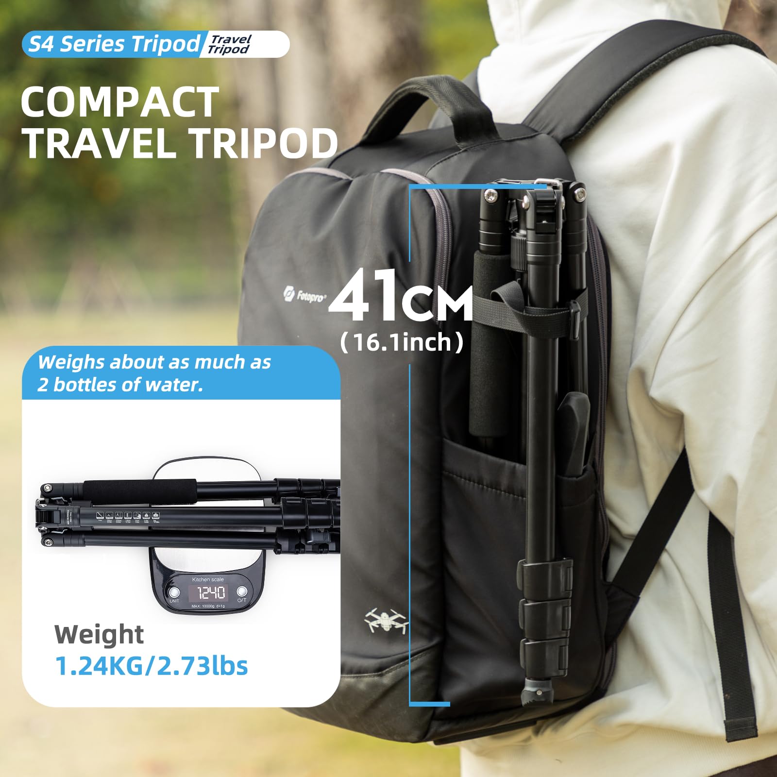 Fotopro Trípode de 168 cm/66 Pulgadas, trípode de Viaje de Aluminio y monopié con Cabezal de Fluido de 360°, trípode Profesional para cámara réflex Digital Canon Nikon Sony, Carga hasta 10 kg/22 lbs
