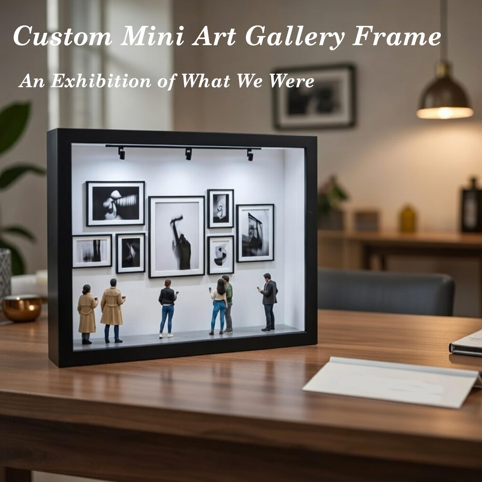 Cadre Photo Personnalisé Notre Musée Miniature avec Figurines & Lumiere LED Mini Boîte Silhouette de Musée avec Photo Cadeau Personnalisé pour Femme Homme Idee Cadeau Saint Valentin