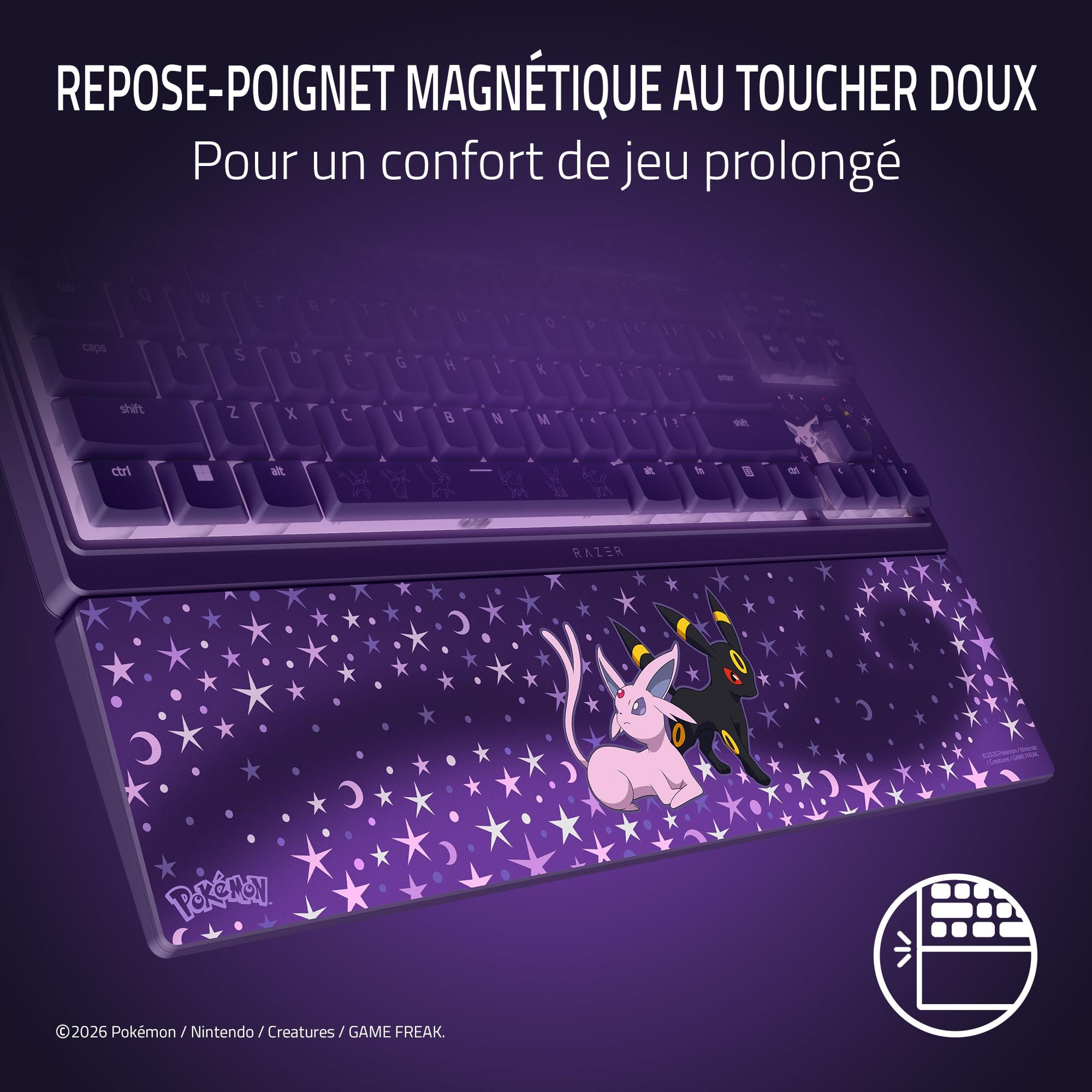 Razer Ornata V3 Tenkeyless Édition Pokémon Espeon & Umbreon - Clavier Gaming Compact et Plat - Rétroéclairage Chroma - Touches multimédia dédiées - Clavier QWERTY US | Commutateurs à Membrane