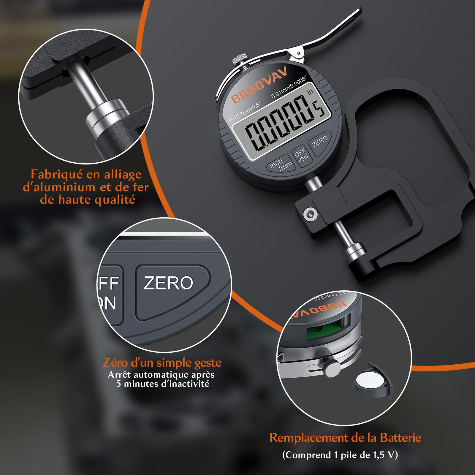 Jauge D'épaisseur Numérique Pour Papier, Cuir, Tissu, Fil Métallique Outil De Mesure Plage De Mesure 0-12,7 Mm, Précision : 0,01 Mm Jauge D'épaisseur En Pouces/métrique
