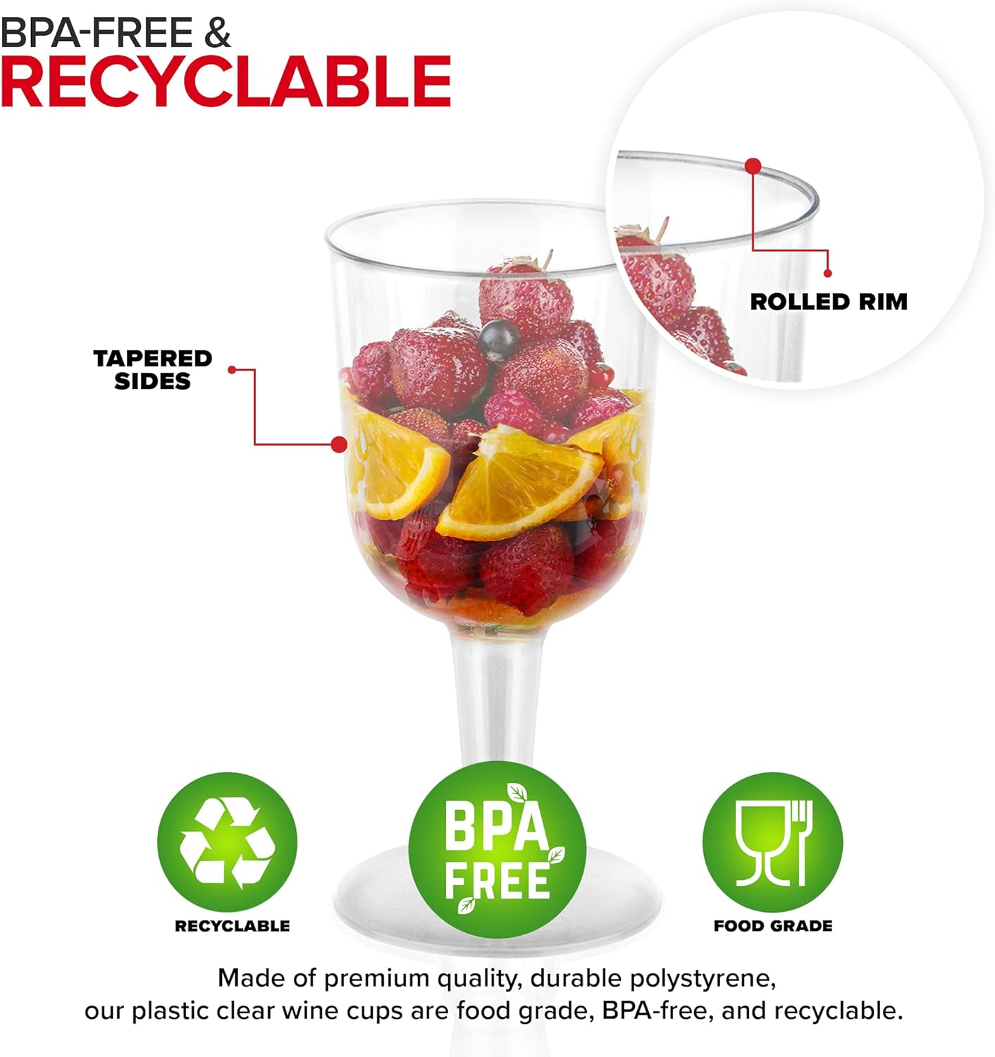 Stock Your Home 5 oz Clear Plastic Wine Glass (80 Pack) - BPA Free & Recyclable - Shatterproof Wine Goblet - Disposable & Reusable Cups for Champagne, Dessert, Food Samples, Catering, Weddings - Image 3