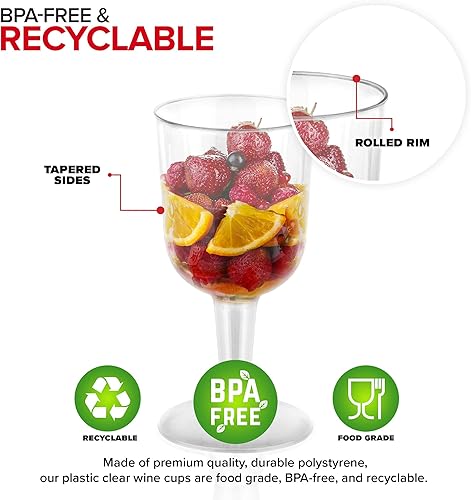 Miniatura 3 de Stock Your Home Copas de vino de plástico transparente de 5 onzas (paquete de 40 unidades), sin BPA y reciclable, copa de vino inastillable, vasos