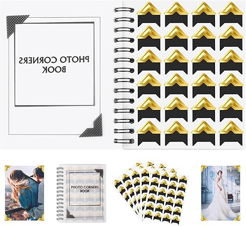 Miniatura 43 de GOONAVI 10 hojas de 240 esquinas de fotos doradas brillantes sin ácidos, montaje autoadhesivo para suministros de álbumes de recortes de boda, álbum
