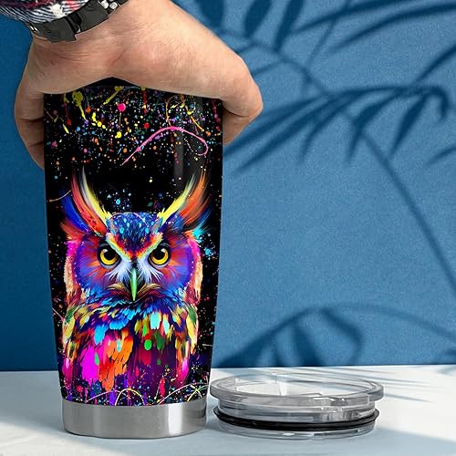 Miniatura 5 de SANDJEST Vaso de búho con diseño de búho, regalos para mujeres, niñas, adolescentes, vasos aislados de acero inoxidable de 20 onzas, taza de viaje