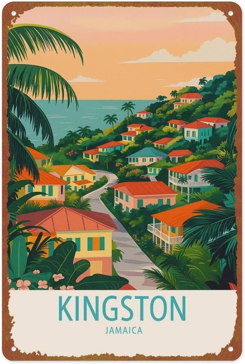Kingston Jamaica Travel Posters Aluminum Metal Sign 8x12 Inch For Living Room Bedroom Bathroom Decoration