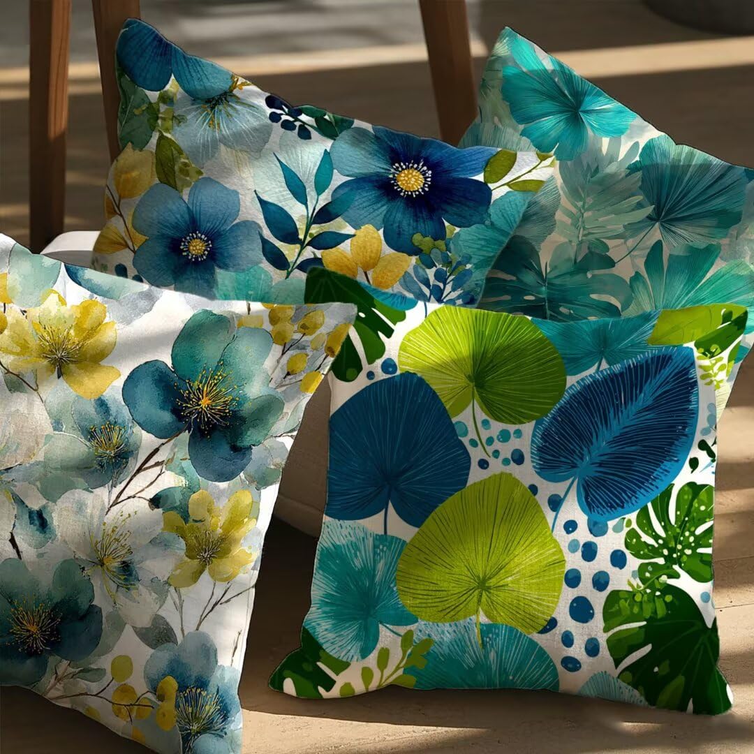 Fundas Cojines 80x80 cm Exterior Cojines Verde Fundas de Almohada Juego de 4,Cuadrados Funda Cojin Acuarela Almohadas con Cremallera,Sofa Cama Decorativos para Hogar,Jardín,Salón y Dormitorio Ym363
