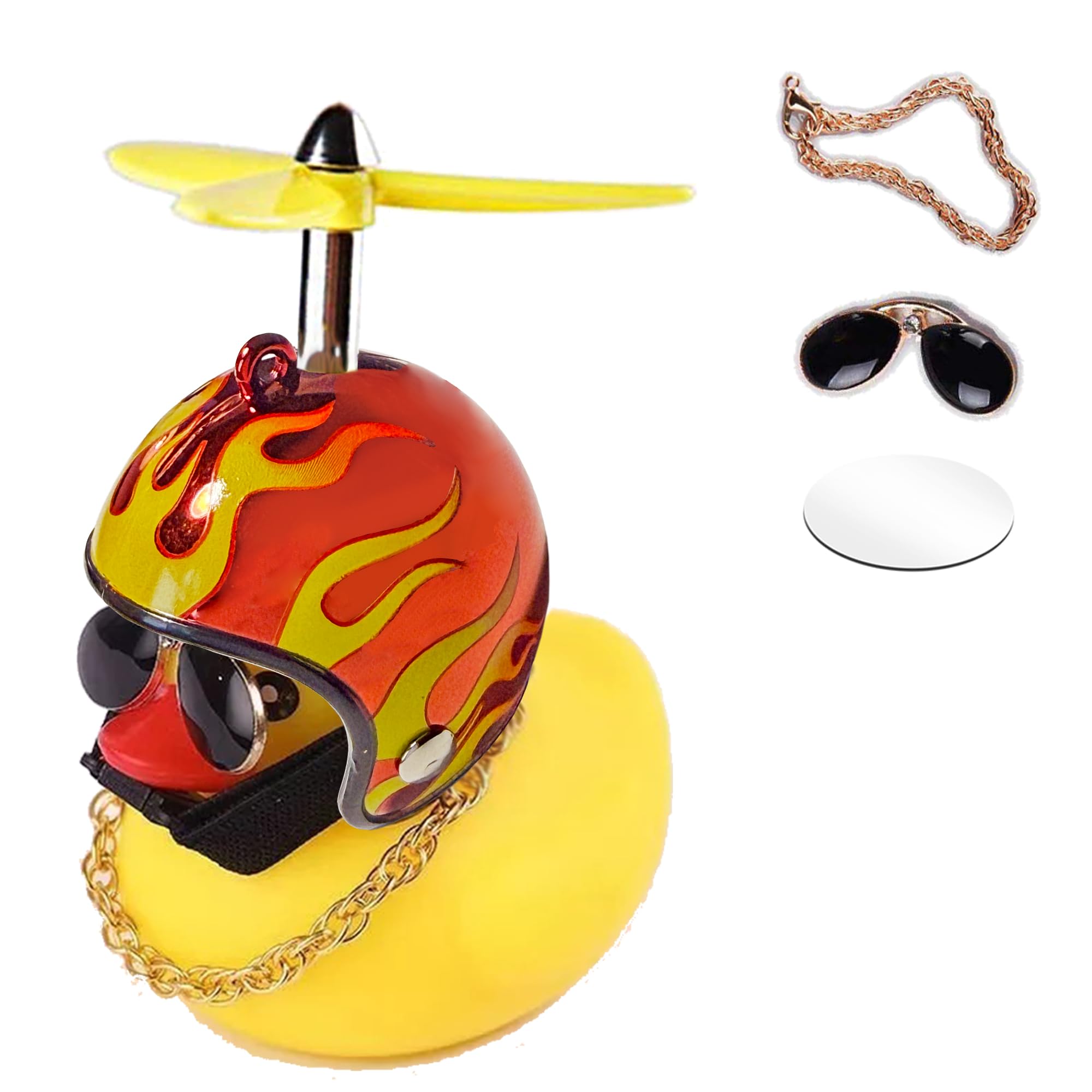 ACEDOAMARE Duck Bike Bell, Cute Rubber Yellow Duck Bicycle Accessories LED Light Propeller Cool Flame Mirror Helmet Squeeze Horns for Cycling Motorcycle Handlebar Bicycle (Mirror red&Yellow fan)