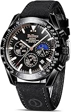 HANPOSH Watch Man Quartz Analog Chronograph Watches Man Fashion Luxury Business Genuine Leather Luminous Date Waterproof Moon Phase Gift Father