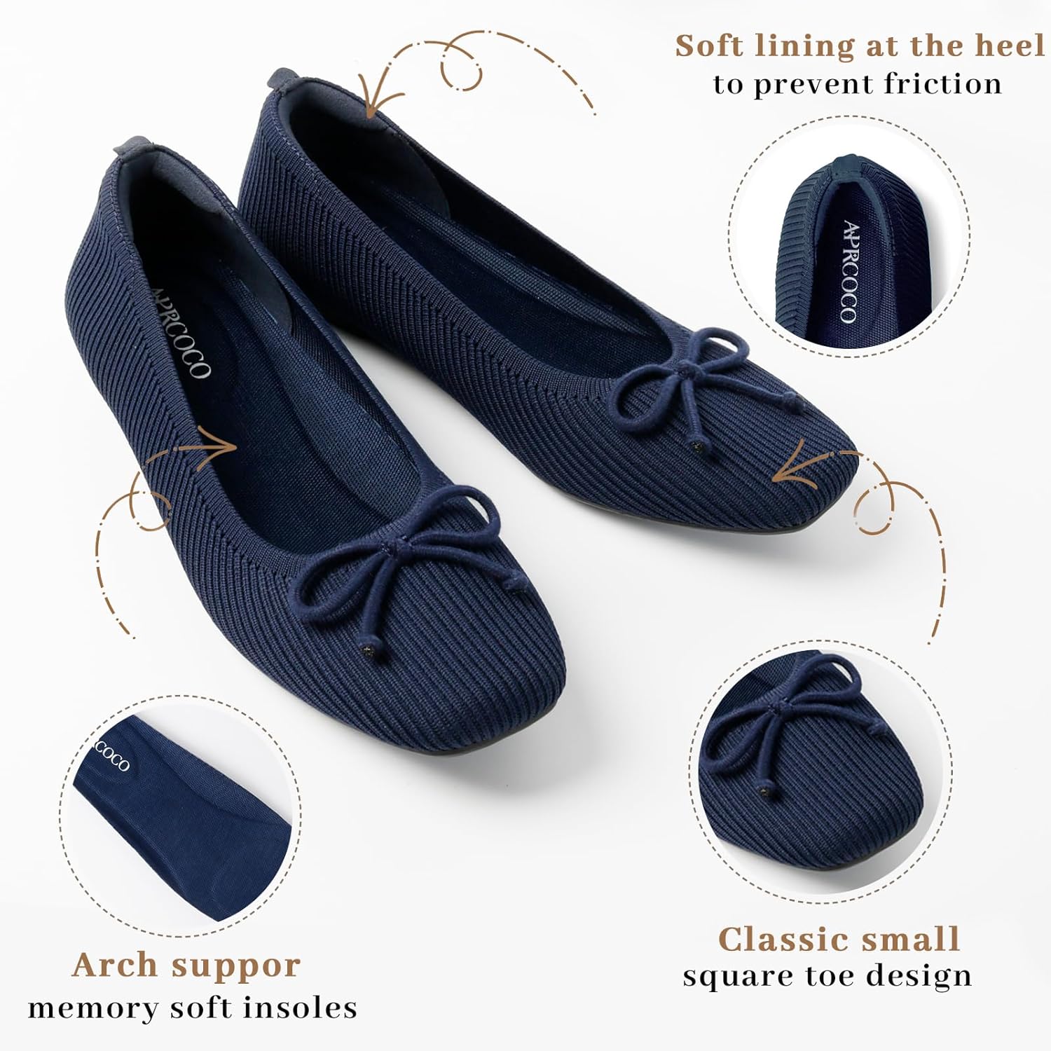 Flats for Women Bowknot Ballet Knit Foldable Flat Square Toe Comfort Light Shoes Office Low Top Flats - Image 3