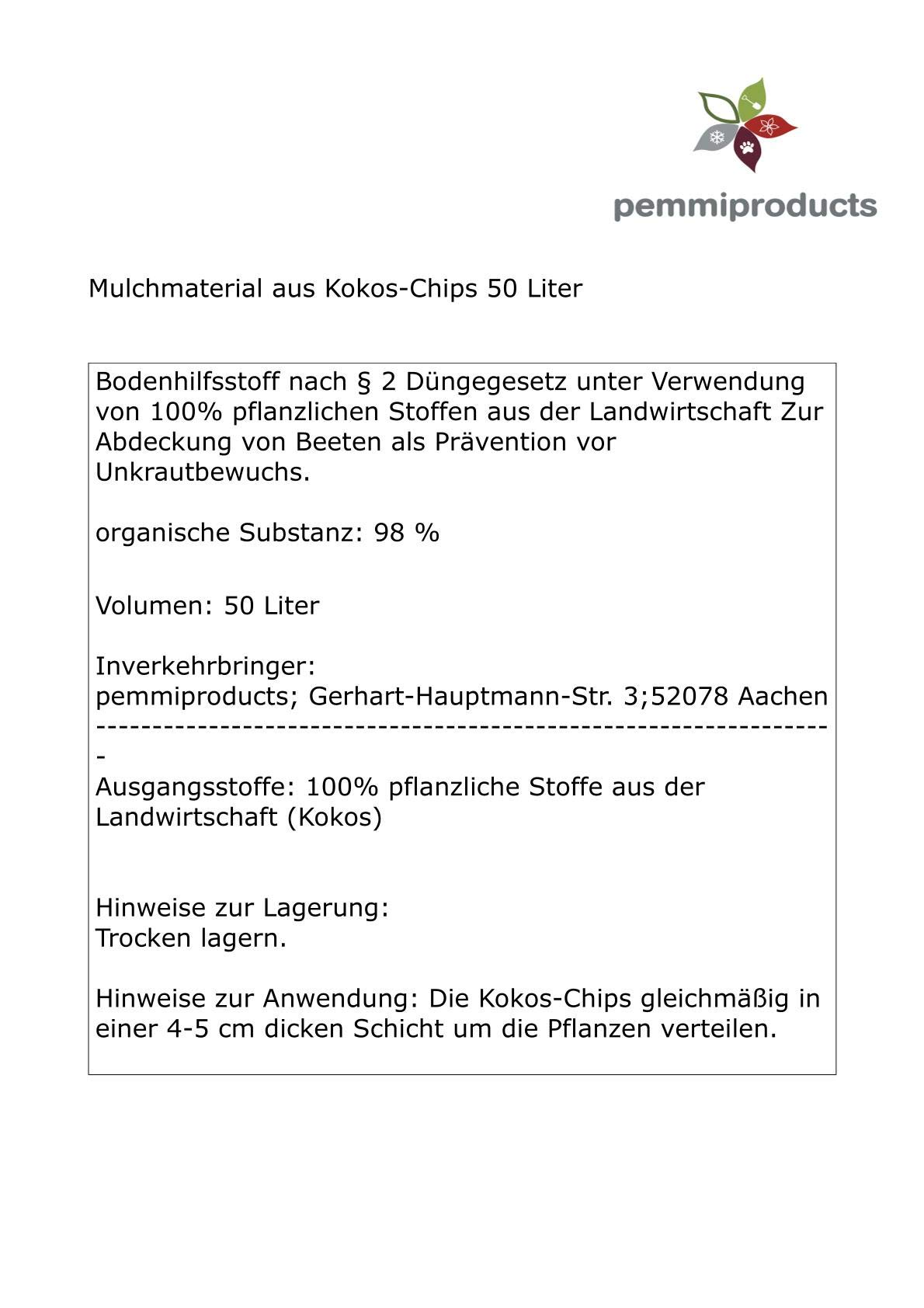 100% copeaux Noix de Coco, grossière, 50 litres (EUR 0,63/Litre), litière Contre Les Mauvaises Herbes, Protection hivernale, Protection des Cultures, Protection des escargots et Engrais