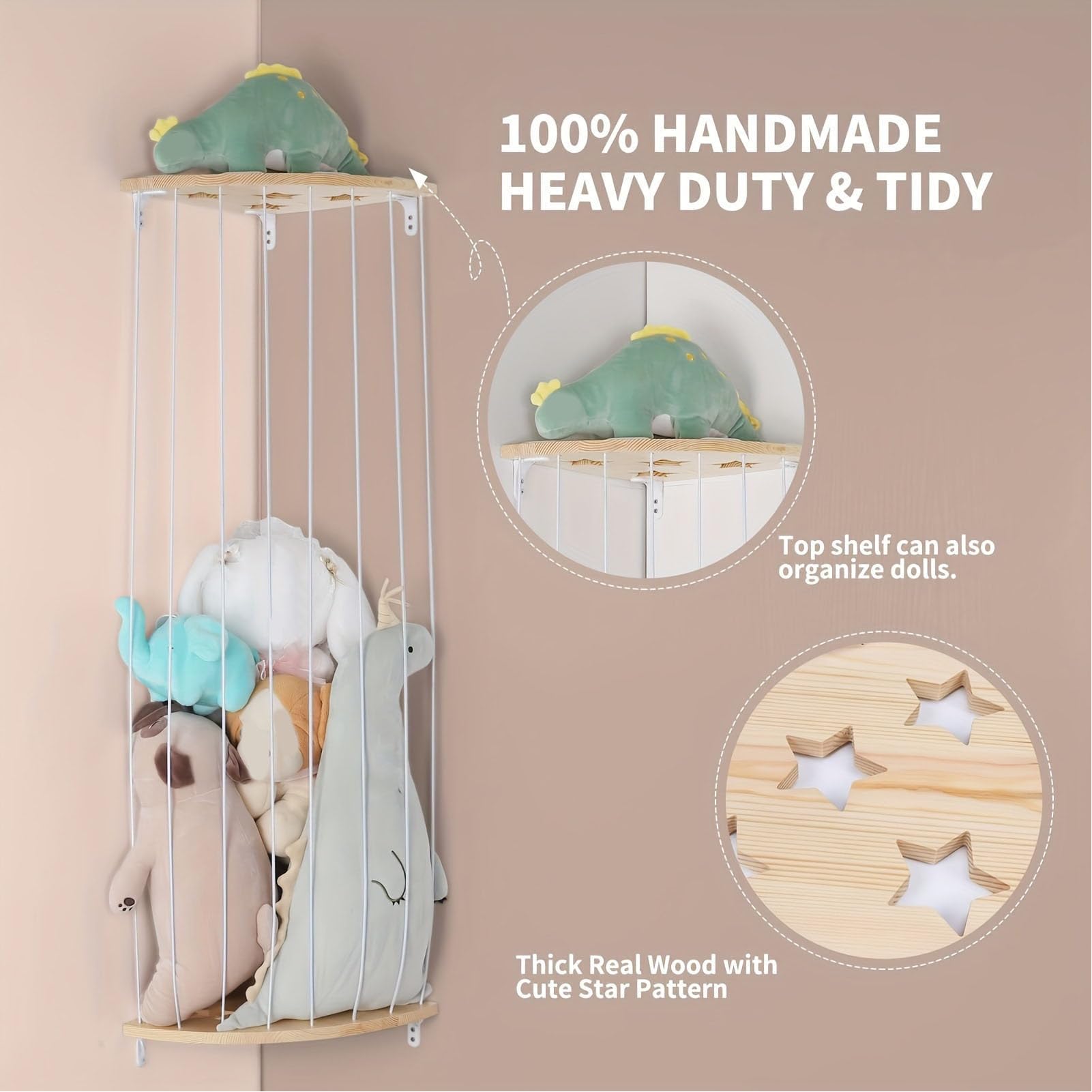 Gevulde Dieren Opslag Kinderen Speelgoed Organizer Verstelbare Lengte Hoek Knuffel Opslag Kooi Pluche Opslag met LED Verlichting Muur Opknoping Hoek Pluche Houder voor Kinderkamer Slaapkamer