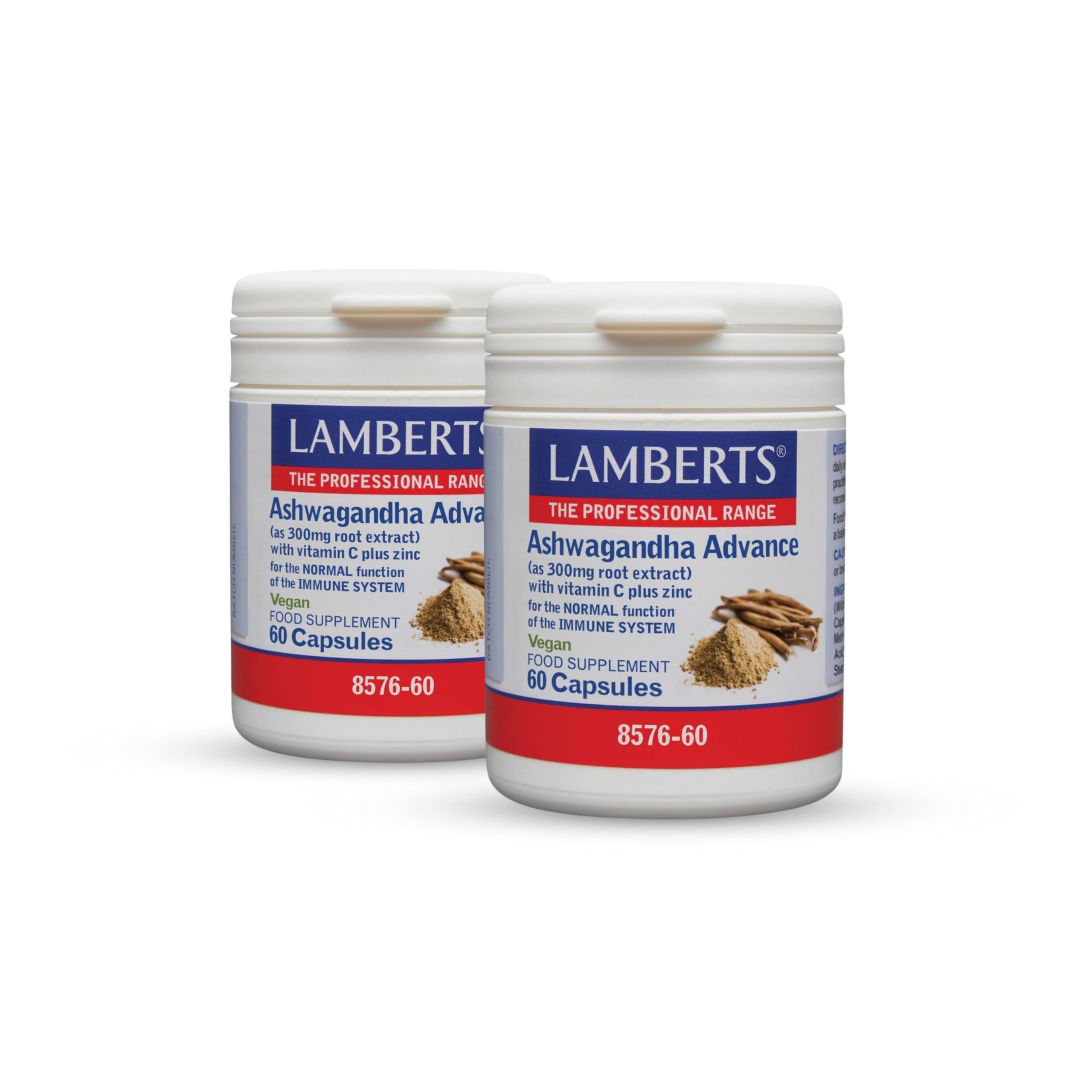 Pack x2 | Lamberts Ashwagandha, Cápsulas Vegetarianas con Extracto de Raíz, Vitamina C y Zinc, Para Sistema Inmunitario, 60 Cápsulas | LAMBERTS